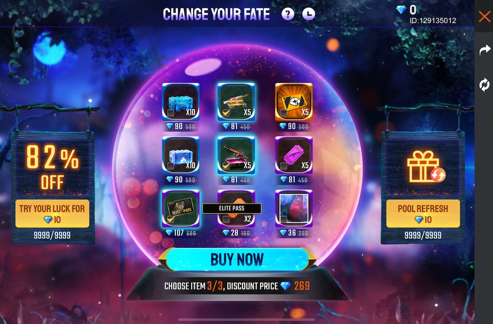 Garena Free Fire's Change Your Fate IAP offer