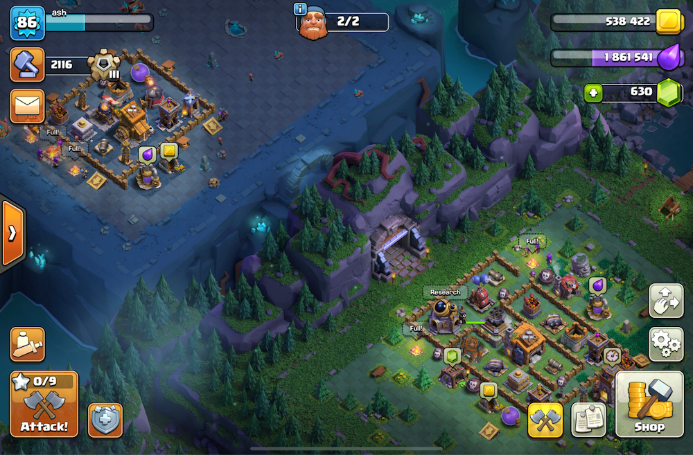 A secondary buildable area was added to Clash of Clans Builder Base, with all defense, army, resource, and trap buildings split across the two.