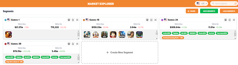 Feature research in GameRefinery's Market Explorer